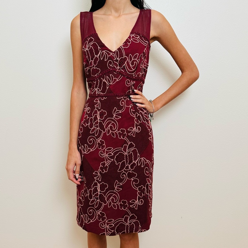 New Moulinette Soeurs Burgundy Floral Mini Dress Sleeveless Embroidered Boho